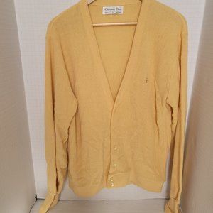 Vintage Christian Dior Cardigan Knit Yellow Grandpa Sweater Made in USA 60's L